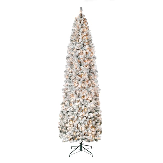 9ft. Pre-Lit Acacia Flocked Artificial Christmas Tree, Clear Lights